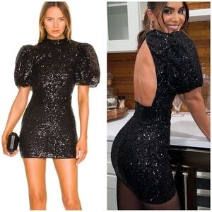 Camila Coelho Cassie Mini Sequin Dress in Black Sz M